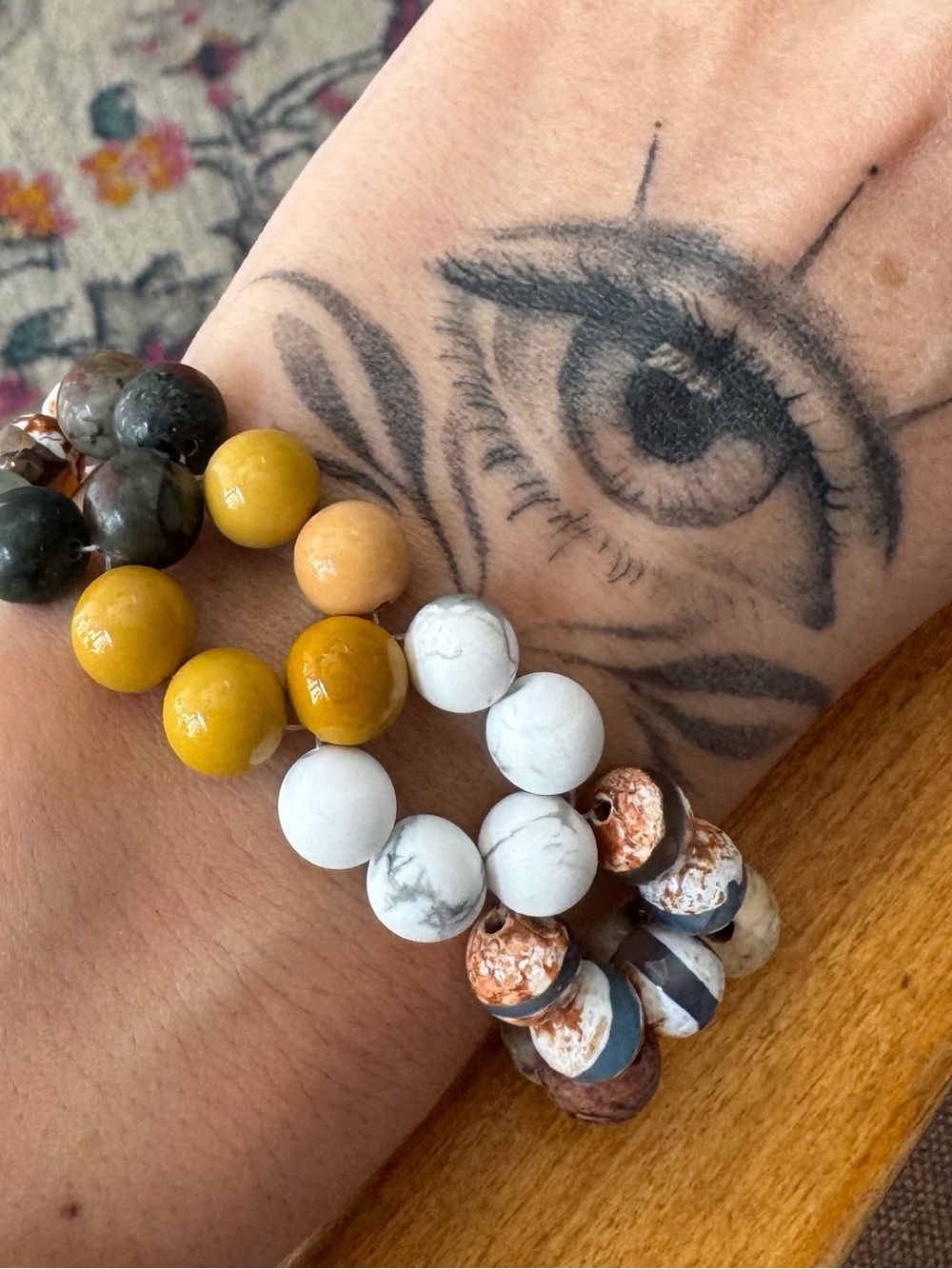 Handcrafted Gemstone Bracelet- Bloodstone, Mookaite, Howlite, Tibetan Agate